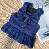 Dog Apparel Denim Dresses For Small Dogs Summer Puppy Girl Clothes With Leash Ring Cute Bow Knot Cat Doggy Walking Harness Skirt