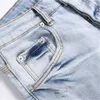 Nouveau Fi tendance bleu imprimé jean taille moyenne Stretch décontracté mince hommes Denim pantalons décontractés 63E9 #