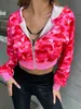 Sweats à capuche pour femmes Sweatshirts Y2K à capuche recadrée chemise zippée imprimé couleur contrastée basique à manches longues Slim hauts veste Streetwear Clubwear - 24328