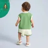 T-Shirts Amila 2 Stück Baby Jungen Outfits Sets 2023 Sommer Neue Sport Kurzarm T-Shirts + Shorts Kinder Patchwork Atmungsaktive Kleidung 0-6Y24328