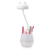 Lampes de table 2 en 1 lampe de bureau réglable avec porte-stylo support de téléphone veilleuse chaude moderne pour la lecture (ours blanc)
