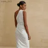 Basic Casual Dresses Hollow Out Women Midi Beach Dress White One Shoulder Sleeveless 2023 Summer Y2K Sexy Bodycon Party Nightclub ML22017PF yq240328