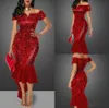 Modest Sequined Mermaid Mother of Bride Dresses Plus Size African Hi Lo Off Shoulder Evening Gowns Ruffles Custom Made Wedding Gue9366708