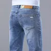 İlkbahar ve yaz ince erkekler açık mavi ince kot pantolon şık rahat streç kot pantolon klasik pantolon duman gri f9ku#