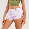 Tie Dye Print Side Criss Cross Yoga Shorts Cintura Alta Oco Out Sports For Women C9Cj #