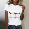 Женские футболки, рубашка с принтом «бокал вина», короткая водолазка для женщин, базовые женские летние шелковистые топы