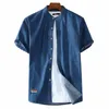 Chemises en denim bleu pour hommes Chemises en jean à manches courtes 2023 Été de haute qualité Hommes Cott Chemises en denim bleu clair, plus la taille L-8XL b4eZ #