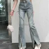 Damen Jeans American Split Jeans Frauen Rosa Bandage Hohe Taille Unregelmäßige Gespleißte Denim Hosen Reißverschluss Hosen Y2k Pantalon Femme 24328