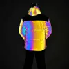 black Yellow Patchwork Colorful Reflective Jacket Winter Coat Men Women Fi Night Reflect Light Abrigo Hombre H8AU#