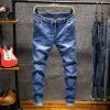 Mens Estilo Clássico Jeans Casual Stretch Slim Denim Calças Luz Azul Preto Calças Masculinas Marca 7 Cores Novo 2024 Mens Verde Khaki A5hX #