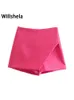 Willshela Femmes Fi Asymétrique Shorts Jupes Taille Haute Poches Arrière Fermeture À Glissière Latérale Vintage Femme Skort Solide 05hG #