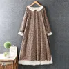 Casual Dresses Spring Autumn Dress Japan Style Fresh Embroidery Cotton Linen Print Loose Long Sleeve