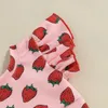 Ensembles de vêtements enfants enfant en bas âge bébé fille tenue fraise à volants manches courtes haut court pantalon évasé ensemble 2 pièces vêtements d'été