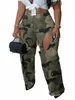 LW Camo Hollow Out Pantalones multicolores Casual Camoue suelto Imprimir Streetwear Y2K Pantalones de carga de mujer Recorte Pantalones de pierna ancha P8NE #