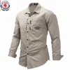 Fredd Marshall 2023 FI-Militärhemd Lg-Ärmel Multi-Pocket-Freizeithemden Markenkleidung Armeegrün Camisa Masculina 117 64OO #