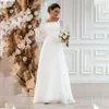 Collo quadrato semplice chiffon una linea abiti da sposa maniche lunghe affascinante boho giardino estate spiaggia abiti da sposa lunghezza del pavimento donne sposa ricevimento abiti da festa CL3529