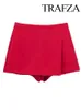 Trafza Kobiety moda letnie solidne szorty z zamek błyskawiczny dla kobiet odzież Casual Slim Streetwear 240312