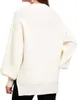 Oversized Sweatshirt Pearl Bow-Tie Long Sleeve Round Neck Side Slit Knit Women Sweater Top