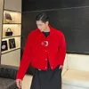 Chic Men Jacket Red Veet Buckle Casual Crop Coats Lapel LG Sleeve Solid Color Streetwear Loose Vintage Suit Jackor L3JW#