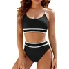 Maillots de bain pour femmes Ensembles de bikini taille haute Sporty Two Piece Maillot de bain Color Block Femmes Swim Tops avec Underwire Suit Set Shorts