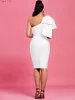 Podstawowe sukienki swobodne sukienki wieczorne Bandage Biała elegancka impreza dla kobiet Ruffle Sexy One ramię urodziny strój 2023 Summer New YQ240328
