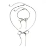 Ketting oorbellen set Y1UE elegante legering armband trendy kraag kettingen met strikken hanger ornamenten