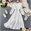 Basis Casual jurken Witte lange jurk voor vrouw V-neck Elegant Maxi Vestido Kleding kant hoge taille boho vintage bodycon vrouw 21 dhwz9