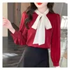 Damenblusen, Apring-Herbst-Chiffon-Bluse, Damen-Hemden, modische koreanische lockere lässige Tops, volle Ärmel, Blusas, weibliches schwarzes Hemd, Femininas