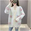 Kvinnors stickor Tees Womens Korean Cartoon Cute Sweater Jacket Autumn Winter 2024 Elegant Löst mångsidig förtjockad stickad Cardigan Drop Ot3wq