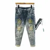 Nya broderier Stjärnor Designer Splicing Jeans Men's Korean Fi Retro Distray Patchwork Stretch Slim Male Denim Trousers N7PE#