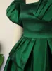 Puff manga vestido de baile vestidos plus size elegante senhoras cintura alta plissado verde escuro babados brilhante midi noite festa outfits 240321