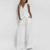 Våren sommardräkt Set Women's Cott Linen Wide Leg Suit Set With Sleewel Vest LG Pants Casual Fi Outfit For Autumn B3TW#