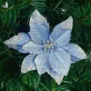 Feestdecoratie 24P Glitter Kunstmatige Kerstbloemen Bruiloft Boomkransen Ornament Binnendecoraties voor thuis