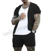 2024 Sommaren Nya korta ärm shorts Set Mäns hålduk Casual Lapel Thin Set Men Summer