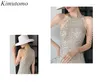 Party Dresses Kimutomo Pearl Pärrad Sequined Shiny Dress O Neck Off-Shoulder Sexig Hip Celebrity Style Birthday Vestidos Women