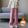 Women Wide Leg Corduroy Pants Winter Warm Causal Fleece fodrade byxor FI Korean Y2K Löst hög midja Estetiska byxor 49D7#