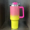 1pc Rainbow Aço inoxidável caneca - 40 onças de vácuo duplo isolado com palha e alça portátil para bebidas frias em movimento