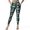 Women's Leggings Green Palm Leaves Sexy Tropical Leaf Print Gym Yoga Pants High Waist Quick-Dry Sports Tights With Pockets Novelty