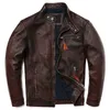 Couro masculino falso couro frete grátis vintage estilo marrom jaqueta de couro genuíno dos homens 100% couro natural moda roupas motocyle biker jaqueta fina 240330