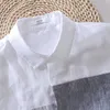 men's 100% linen stitching casual shirt trend square collar flax shirts men brand lg sleeve fi chemise camisas de hombre 25GQ#