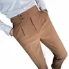 Estilo británico otoño nuevo sólido pantalones de cintura alta hombres pantalones formales 2022 de alta calidad slim fit busin traje casual pantalones hommes 50ws #