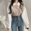 Falsch Zweiteilige Polo-Kragen-Damenbluse Frühlings-beiläufiges koreanisches Hemd Y2k Tops Streetwear Lose weibliche Pullover Elegante Blusen H3Rl #