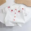 Baby flickor blusar barn jordgubbe tryck kortärmad tshirt 2023 sommar 1 till 6 år barns bomullskläder koreansk stil 240318