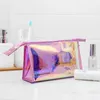 Storage Bags Waterproof Zipper Make Up Beauty Case Female Girls Stationery Bag Cosmetic Laser Color Transparent PVC Toiletry Makeup