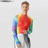 Männer T-Shirts 2023 Männer T-shirt Tie Dye Bunte Rollkragen Langarm T Tops Streetwear Mode Unterhemd Casual Camisetas S-5XL24328