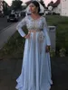 Party Dresses Sky Blue Moroccan Caftan Evening V-ringen Algeriet Arabiska muslimska Specialtillfällen A-Line Prom-klänningar