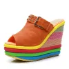 Новые туфли на высоком каблуке, туфли на платформе, модная обувь, цветная непромокаемая обувь на платформе, радужные тапочки, F4sG