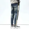 Calças masculinas Jogger Calças Mens Jeans Solto Cintura Elástica Roupas de Rua Mens Backpants Patch Work Fashion Designer Mens Calças Kpop Estilo J240328