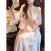 民族衣類2024改良された中国スタイルのヴィンテージピンクQipao Hanfuセット刺繍スタンドCollar Cheongsam Top Fairy Gauze Skirt