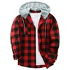 spring Autumn Men's Checkered Shirt Hooded Flannel Warm Fi Luxury Elegant Shirts For Men Blouse Clothing 21KY#